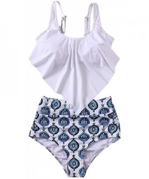 Swimsuits for Women-Two Pieces Bathing Suits Top Ruffled Racerback High Waisted Bottom Tankini Set Swimwear - Blue03 - C218S7...