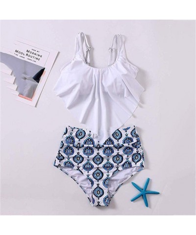 Swimsuits for Women-Two Pieces Bathing Suits Top Ruffled Racerback High Waisted Bottom Tankini Set Swimwear - Blue03 - C218S7...