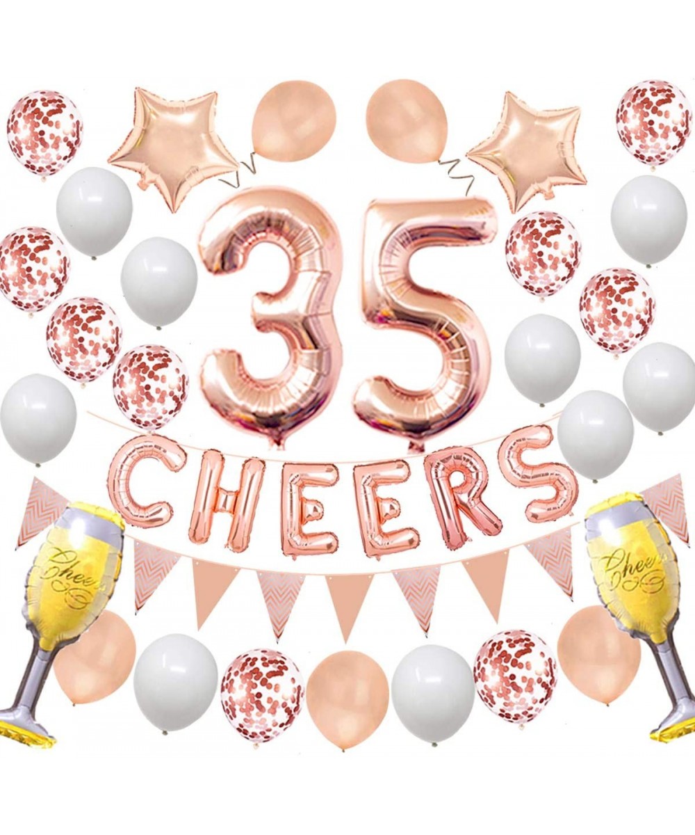 Cheers 35TH Birthday Wedding Party Decorations Kit - Rose Gold Number Balloons and More Perfect for 35 Years Old Party and 35...