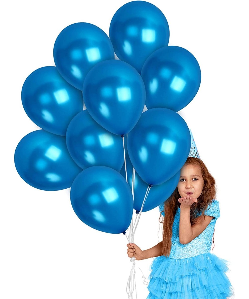 Chrome Metallic Pearlized Royal Blue Balloons Party Decorations 100 Pack Latex 12 Inch for Princess Mermaid Ocean Sea Birthda...