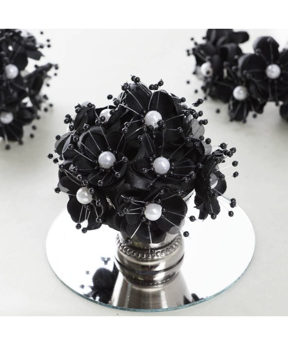 72 Black Faux Pearl Craft Beaded Flowers - Mini Flowers for DIY Wedding Birthday Party Favors Decorations Supplies - Black - ...