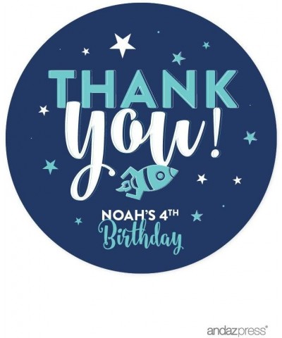 Personalized Space Galaxy Birthday Round Circle Party Favor Gift Labels- Thank You Noah's 4th Birthday!- 40-Pack- Custom Name...