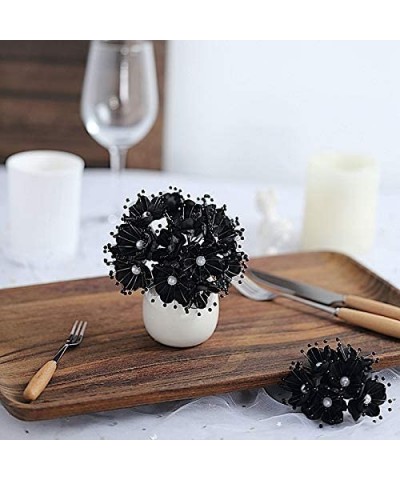 72 Black Faux Pearl Craft Beaded Flowers - Mini Flowers for DIY Wedding Birthday Party Favors Decorations Supplies - Black - ...