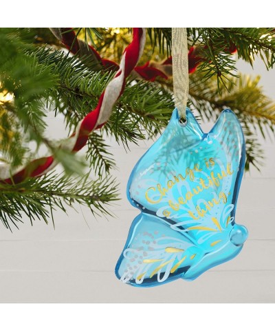 Christmas Ornament 2019 Graduation Gift Change is Beautiful Butterfly Glass - C418KKG9EU3 $7.97 Ornaments