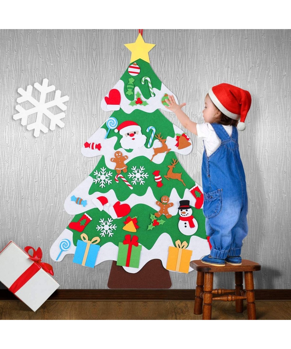 3.4Ft Felt Christmas Tree Kids Christmas Tree Felt Tree for Toddlers DIY Tree with 34Pcs Christmas Ornaments Wall Hanging Chr...