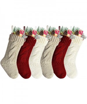 14" Unique Burgundy and Ivory and Khaki Knitted Christmas Stockings-6 Pack - Burgundy-khaki-ivory - C618Y699XAO $18.70 Stocki...