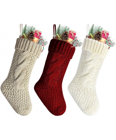 14" Unique Burgundy and Ivory and Khaki Knitted Christmas Stockings-6 Pack - Burgundy-khaki-ivory - C618Y699XAO $18.70 Stocki...