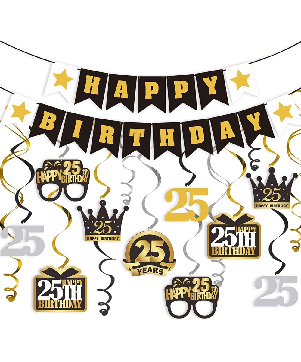 25 Birthday Decorations Set - Happy 25th Birthday Party Swirls Streamers Crown Glasses Gift Box Sign - Happy Birthday Garland...