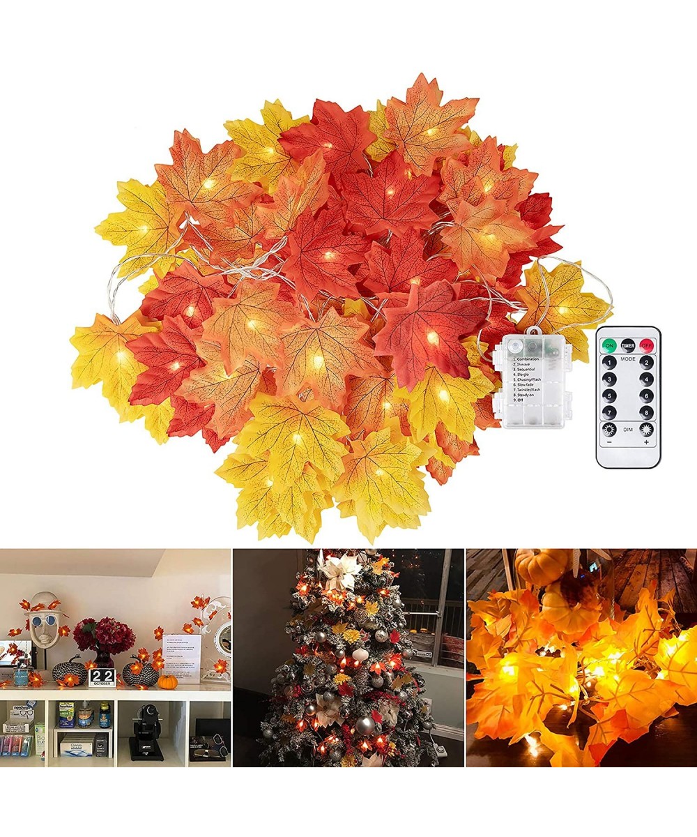 Fall Maple Leaf String Lights- 20Ft. 40 LED Leaf Garland String Lights Battery Powered- Waterproof Lifelike Orange Fall Garla...