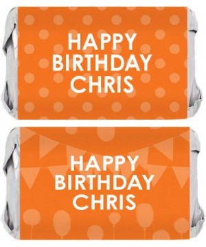 Personalized Happy Birthday Party Mini Candy Bar Wrappers with Name - 45 Stickers (Orange) - Orange - CZ198TWNNEE $9.51 Favors