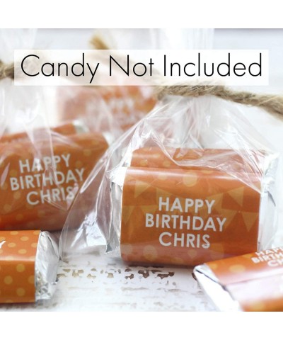 Personalized Happy Birthday Party Mini Candy Bar Wrappers with Name - 45 Stickers (Orange) - Orange - CZ198TWNNEE $9.51 Favors