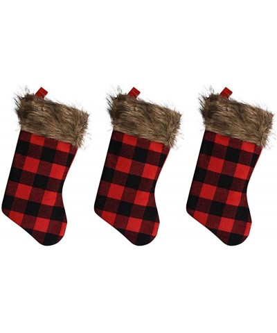 Farmhouse Decor Buffalo Plaid Christmas Stockings Set of 3 - 3 Stockings - CI18ANLA7QX $12.50 Stockings & Holders