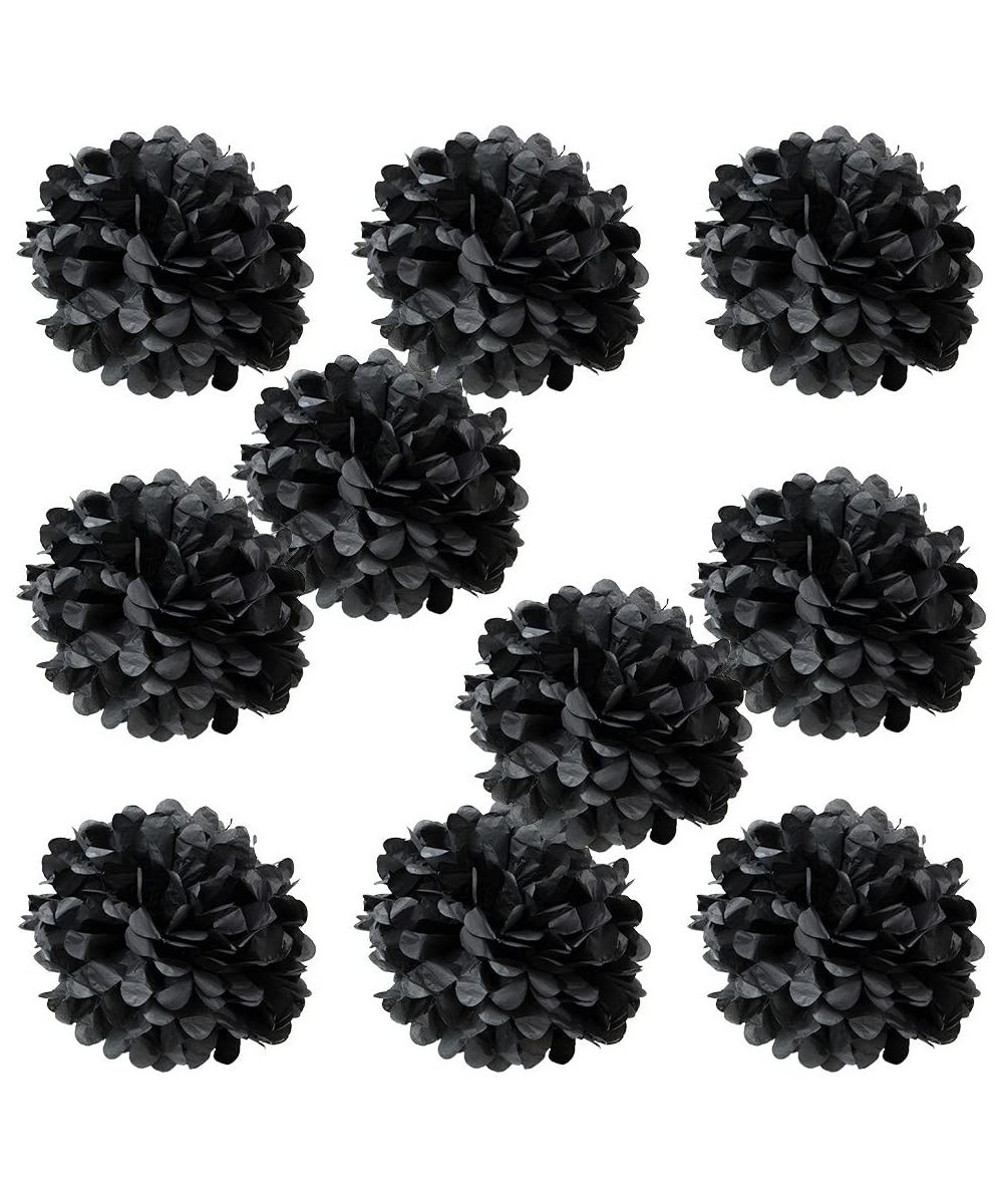 Set of 10 - Black 8" - (10 Pack) Tissue Pom Poms Flower Party Decorations for Weddings- Birthday- Bridal- Baby Showers- Nurse...