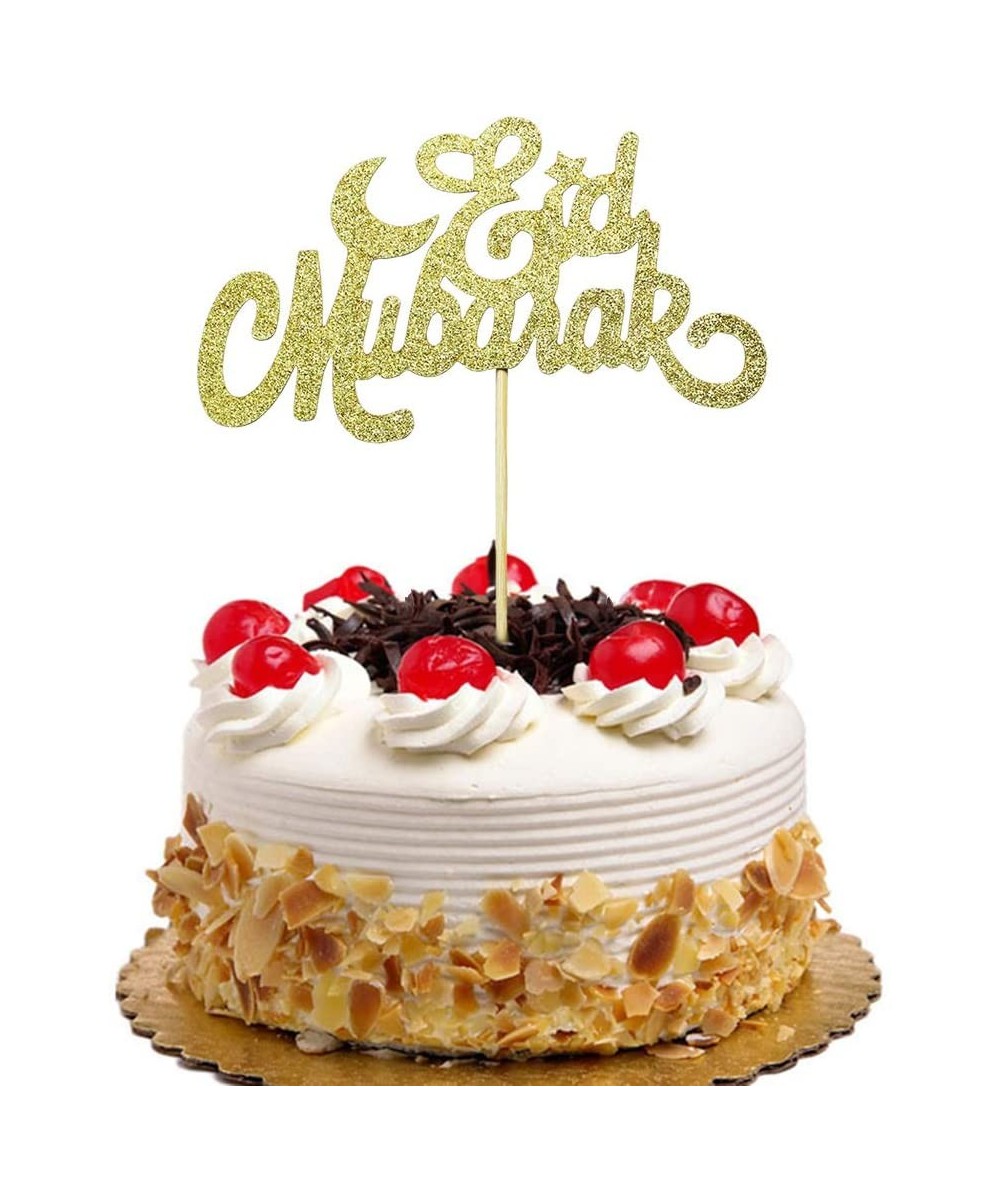 Eid Mubarak Cake Topper- Ramadan Decors- Muslim Islam Decorations for Wedding Baby Shower Birthday Party Supplies Gold Glitte...