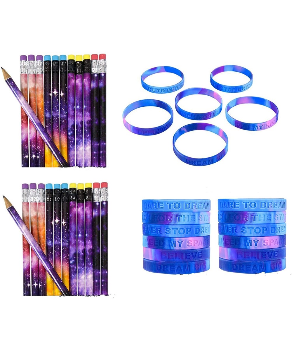 48 Piece Outer Space/Galaxy Theme Party Set ~ 24 Galaxy Pencils & 24 Inspirational Space Galaxy Bracelets ~ Classroom Rewards...