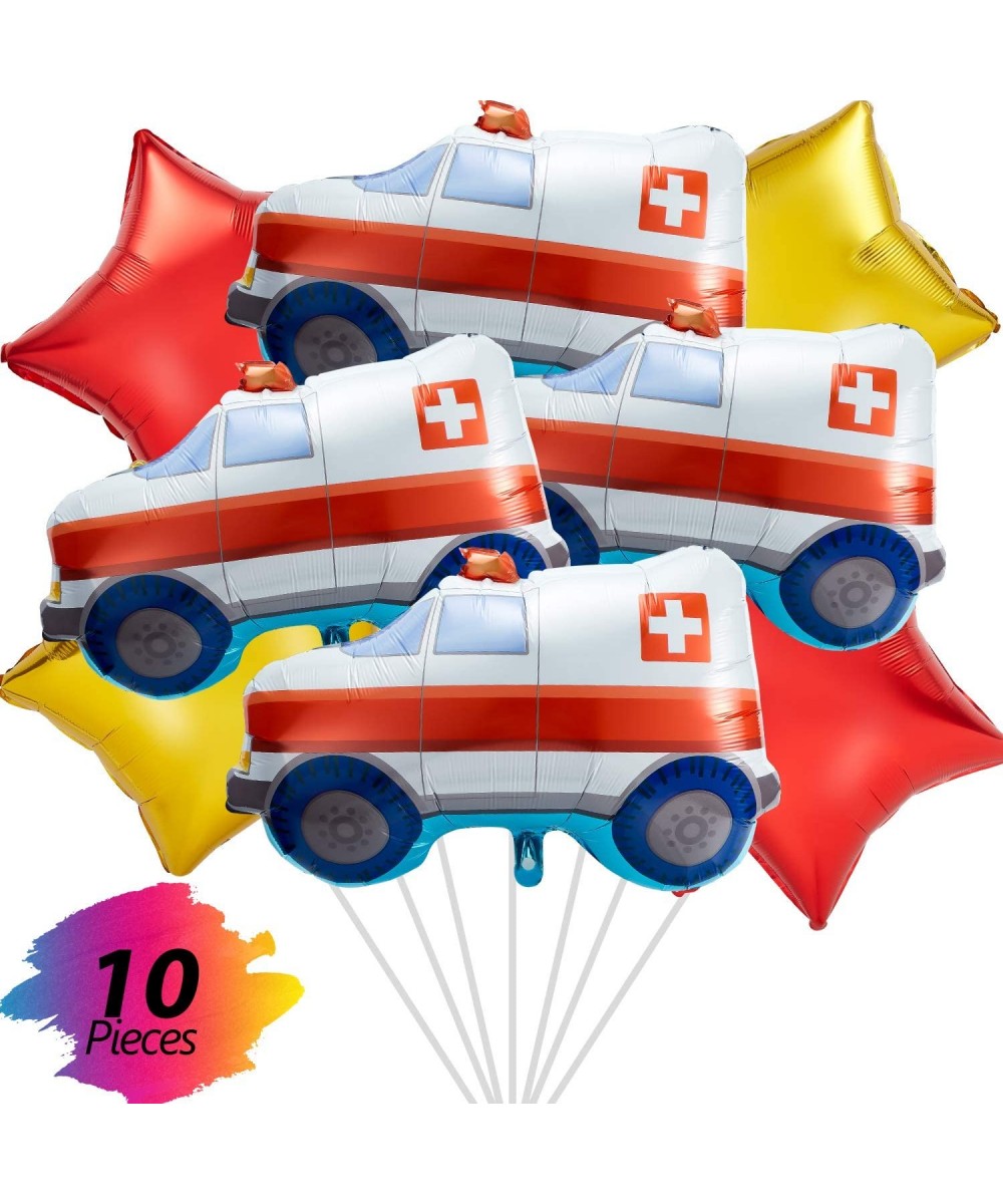 6 Pieces Ambulance Foil Balloon Bus Fire Truck Car Balloons and 4 Pieces Pentagram Foil Balloons Party Decoration Large Size ...