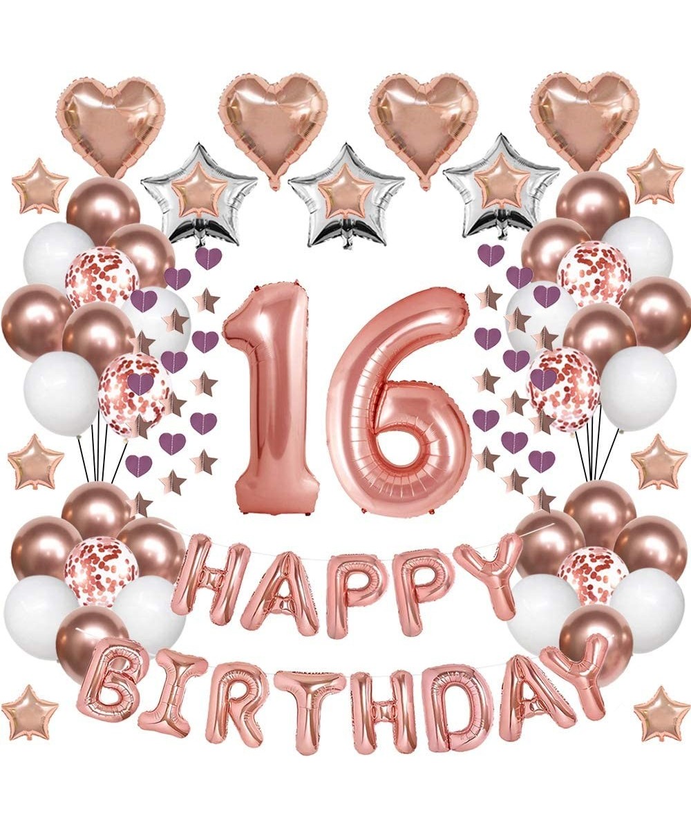 16th Rose Gold Birthday Decorations-16th Birthday Balloons Supplies for Girl Women Happy Birthday Banner Rose Gold 16 Number ...