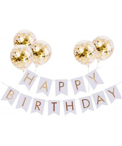 White HAPPY BIRTHDAY Banner with 5 pcs Gold Confetti Balloons - White&gold - CP18I3WIK0A $6.78 Banners & Garlands