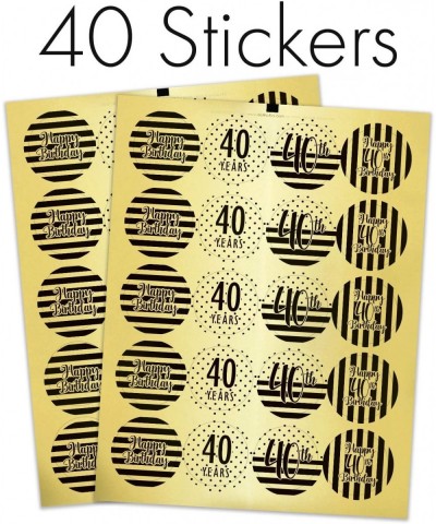 Black and Gold 40th Birthday Favor Stickers- 1.75 in - Shiny Foil - 40 Labels - CK18K3RTZCG $7.22 Favors