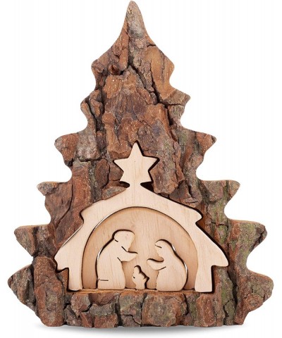 Wooden Christmas Nativity Scene Table Ornament- Natural Holiday Decor- Finished Wood and Unfinished Bark- Home or Living Room...