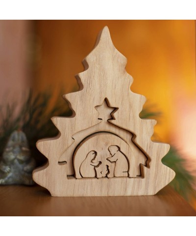 Wooden Christmas Nativity Scene Table Ornament- Natural Holiday Decor- Finished Wood and Unfinished Bark- Home or Living Room...