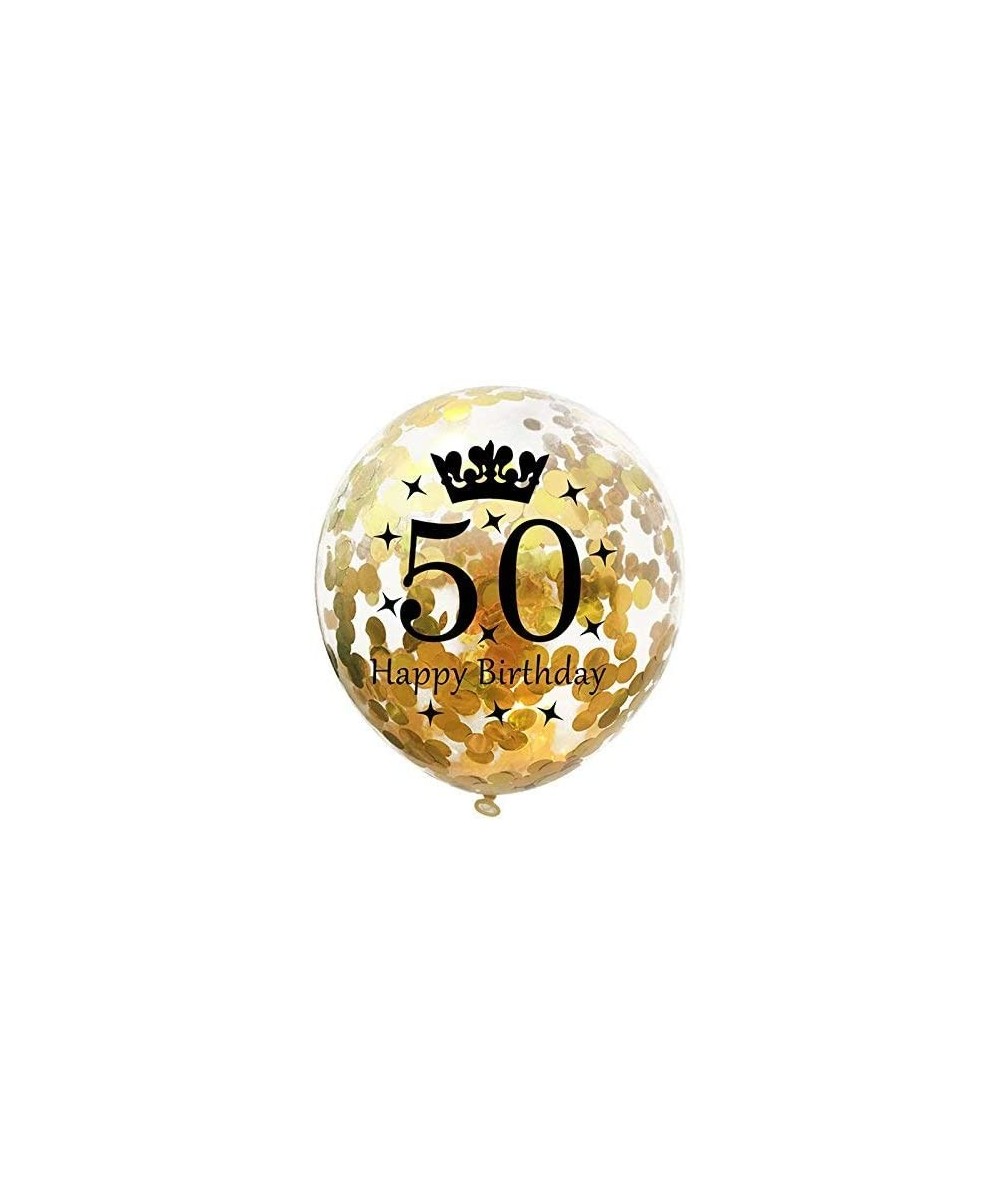 10pcs Gold Confetti Balloons 12 inches Happy Birthday Sign Party Balloons with Golden Rose Paper Confetti for 50th Anniversar...
