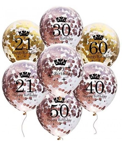 10pcs Gold Confetti Balloons 12 inches Happy Birthday Sign Party Balloons with Golden Rose Paper Confetti for 50th Anniversar...