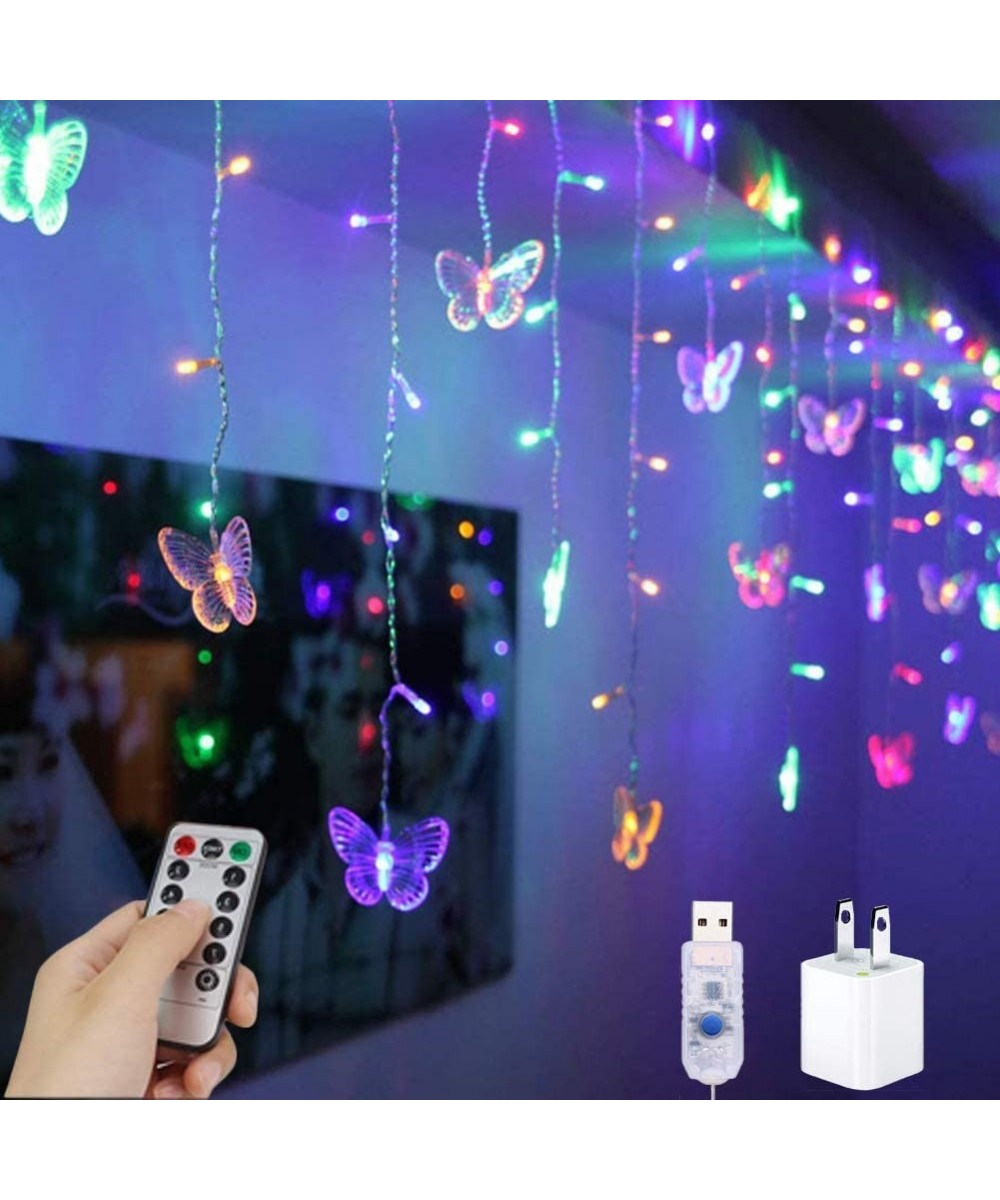 USB Powered Icicle Curtain String Lights Butterfly Lights 2.5m/8.2ft 80 LED Fairy Lights for Indoor Outdoor Room Garden Wall ...