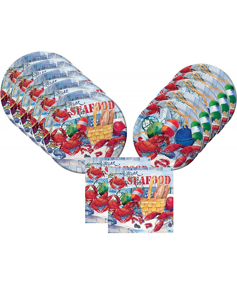 Seafood Themed Crab Boil Party Plates and Napkins for 16 Guests - Seafood Celebration - CB19DQT9YKD $12.73 Party Packs