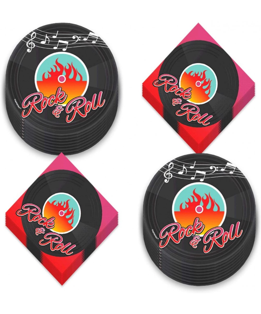 50's Rock & Roll Party Supplies - Hot Rod and Vinyl Record Paper Dessert Plates and Beverage Napkins (Serves 16) - Hot Rod an...
