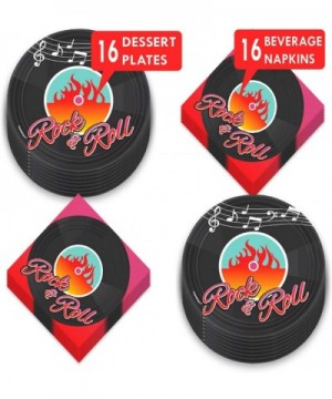 50's Rock & Roll Party Supplies - Hot Rod and Vinyl Record Paper Dessert Plates and Beverage Napkins (Serves 16) - Hot Rod an...