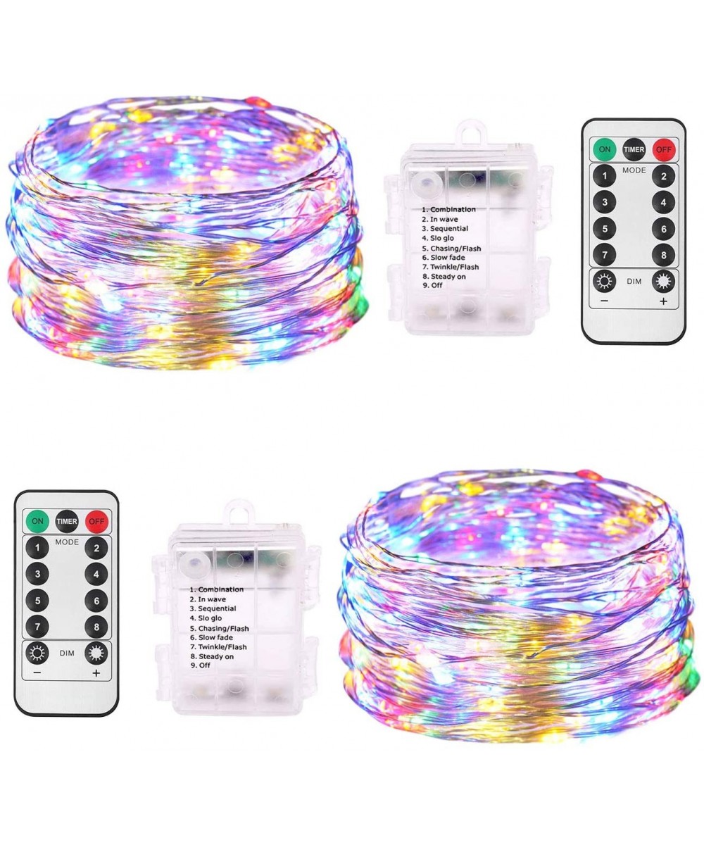 2 Pack Multicolor Fairy Lights Battery Operated - 66ft 200 LED Remote Control Fairy String Lights- 8 Mode Fairy Lights for In...
