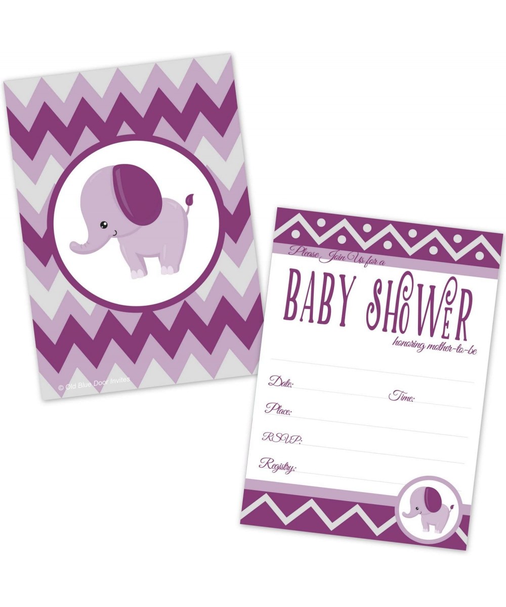 Elephant Baby Shower Invitations for Girl - Purple Lavender and Gray Chevron Invites - (20 Count with Envelopes) - C712O6NFM5...