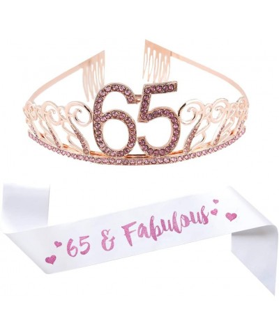 65th Brithday Tiara and Sash- Happy 65th Birthday Decorations Party Supplies- 65 & Fabulous White Sash and Crystal Rhinestone...