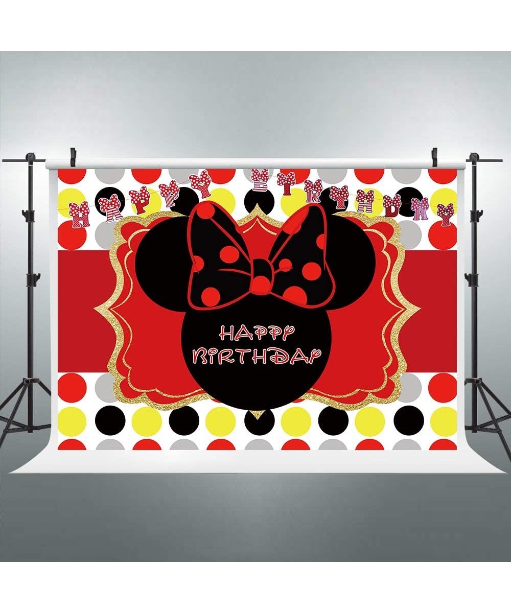 Mouse Backdrop Banners Happy Birthday Red Black Girls Celebration Colorful Dots 7x5 Feet Photography Background Children Deco...