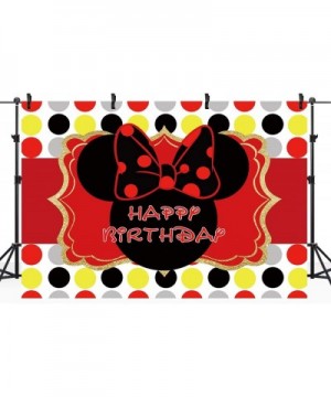 Mouse Backdrop Banners Happy Birthday Red Black Girls Celebration Colorful Dots 7x5 Feet Photography Background Children Deco...