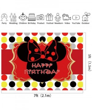 Mouse Backdrop Banners Happy Birthday Red Black Girls Celebration Colorful Dots 7x5 Feet Photography Background Children Deco...