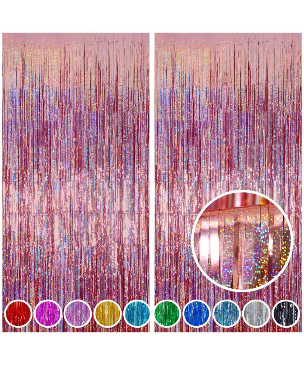 Foil Fringe Backdrop- 2 Pack 3.2 ft x 8.2 ft Tinsel Foil Fringe Curtains- Sparkle Fringe Curtains for Party Photo Background ...