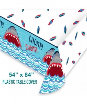 Shark Party Supplies - Shark & Waves Banner Garland- Plastic Table Cover- and Shark Fin Table Centerpiece Set - Shark & Waves...