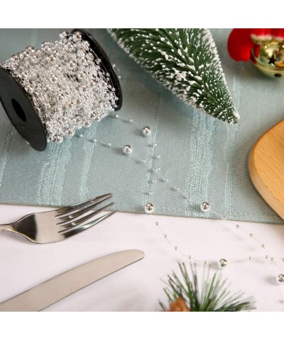 65.6 Feet Christmas Tree Beads Garland Plastic Pearl Strands Chain for Christmas Wedding Decoration (Silver) - Silver - CX18L...