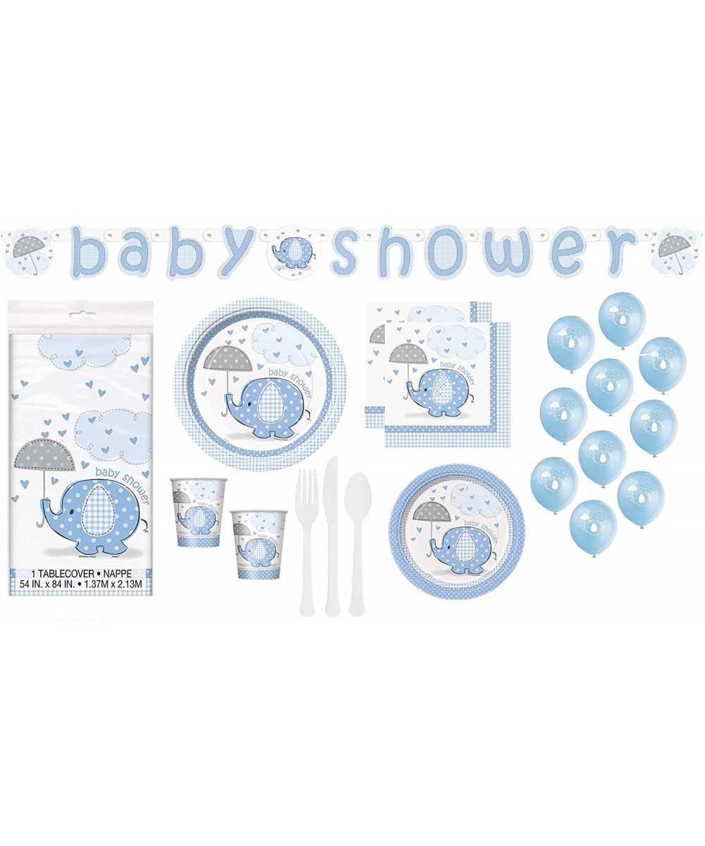 Baby Boy Shower Blue Elephant Theme Party Supplies Decorations Tableware Plates Napkins Cups Cutlery Table Cover Banner Ballo...