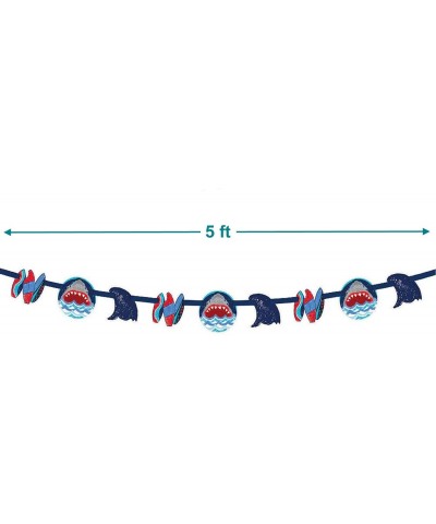 Shark Party Supplies - Shark & Waves Banner Garland- Plastic Table Cover- and Shark Fin Table Centerpiece Set - Shark & Waves...