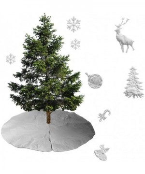 Quilted White Christmas Tree Skirt - 48" Size- Deer- Tree- Snowflake Christmas Elements Quilted Tree Decoration Skirts (White...