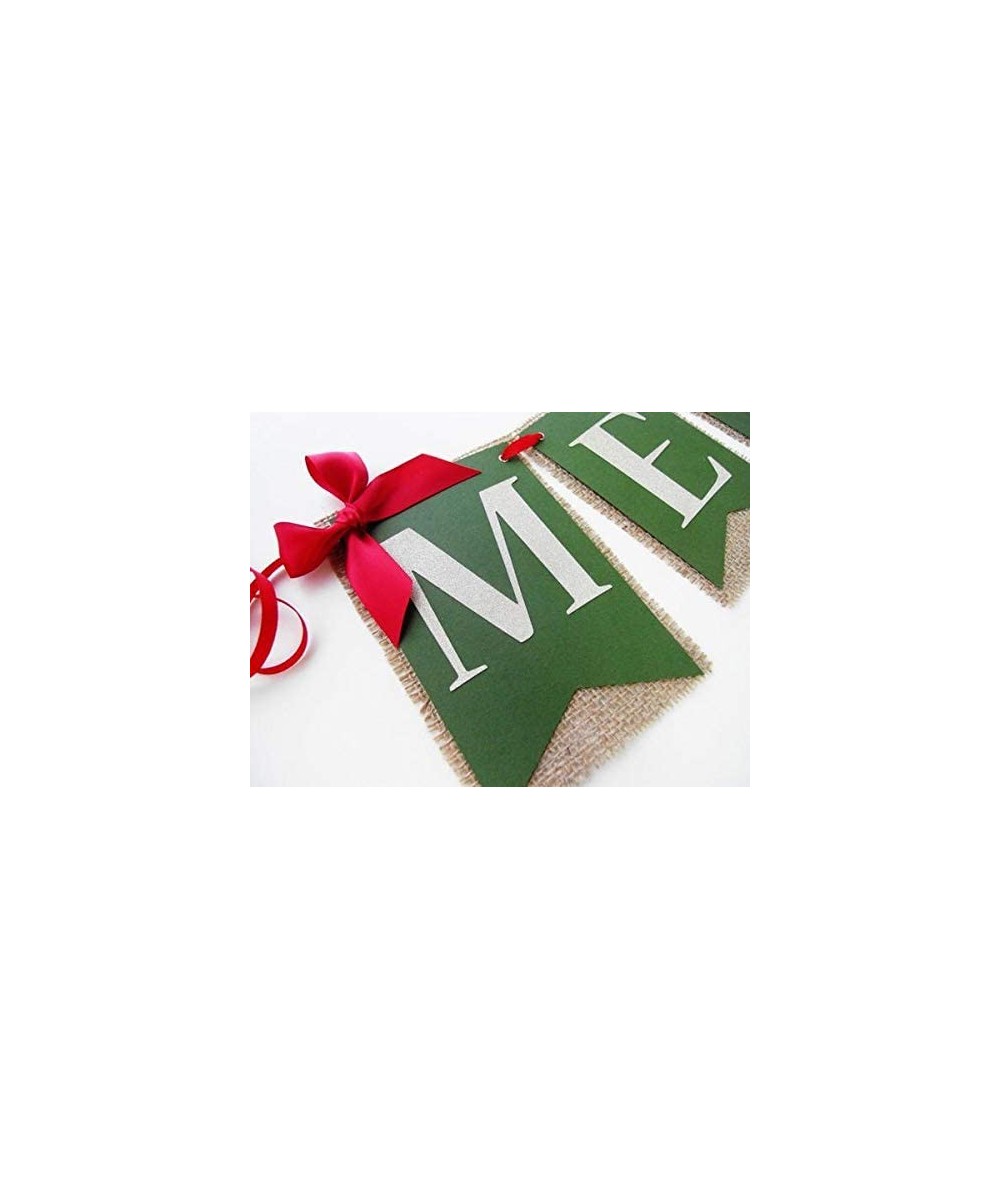 Merry Christmas Banner Holiday Burlap Banner Mantle Decor Handmade - CB18H0EX5K5 $10.14 Banners & Garlands