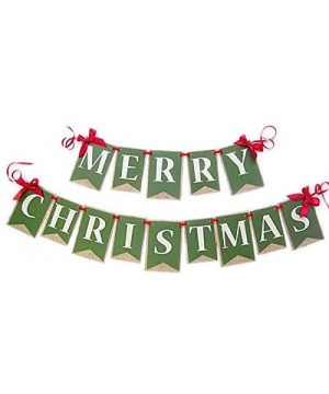 Merry Christmas Banner Holiday Burlap Banner Mantle Decor Handmade - CB18H0EX5K5 $10.14 Banners & Garlands