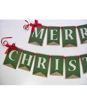 Merry Christmas Banner Holiday Burlap Banner Mantle Decor Handmade - CB18H0EX5K5 $10.14 Banners & Garlands