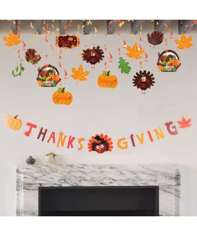 31 PCS Thanksgiving Hanging Ceiling Swirl Pendant & Hanging Thanksgiving Banner- Autumn Themed Spiral Turkey Pumpkin Maple Le...
