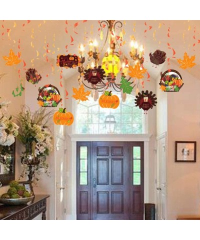 31 PCS Thanksgiving Hanging Ceiling Swirl Pendant & Hanging Thanksgiving Banner- Autumn Themed Spiral Turkey Pumpkin Maple Le...