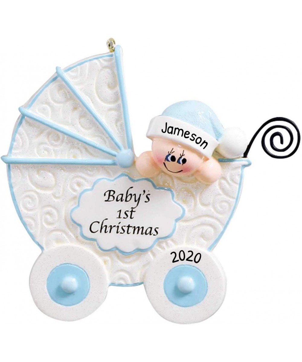 Personalized Baby Buggy Christmas Tree Ornament 2020 - Cute Boy Sleep Vintage Stroller Baby's Carriage Glitter New Mom Shower...