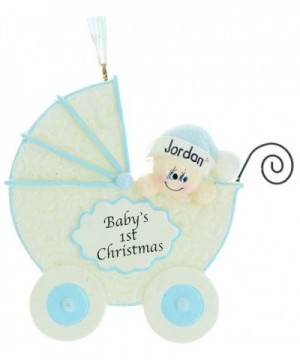 Personalized Baby Buggy Christmas Tree Ornament 2020 - Cute Boy Sleep Vintage Stroller Baby's Carriage Glitter New Mom Shower...